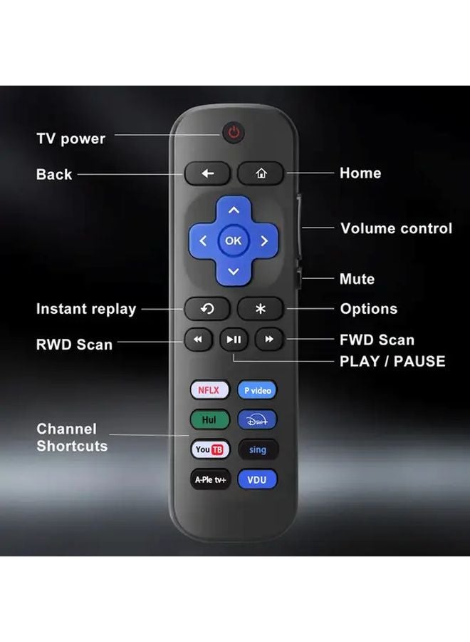 جهاز تحكم عن بعد Roku الأسود بالأشعة تحت الحمراء يعمل بالبطارية متوافق مع 18 جهازًا - Image 5